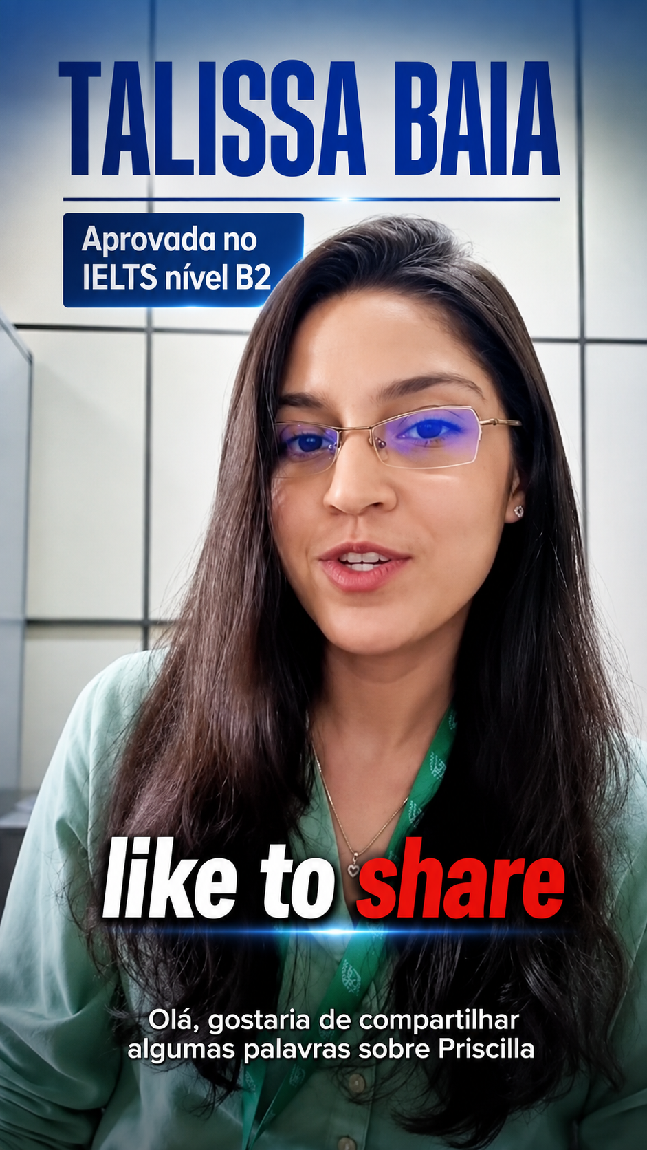 Talissa Baia, aluna aprovada no IELTS nível B2, em depoimento em vídeo
